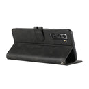 For Samsung Galaxy S21 FE 5G Stitching Style 2-Color Cow Texture Horizontal Flip PU Leather Case with Holder & Card Slot & Lanyard(Black)
