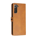 For Samsung Galaxy S21 FE 5G Stitching Style 2-Color Cow Texture Horizontal Flip PU Leather Case with Holder & Card Slot & Lanyard(Yellow)