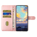 For Samsung Galaxy S21 FE 5G Stitching Style 2-Color Cow Texture Horizontal Flip PU Leather Case with Holder & Card Slot & Lanyard(Rose Gold)