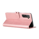 For Samsung Galaxy S21 FE 5G Stitching Style 2-Color Cow Texture Horizontal Flip PU Leather Case with Holder & Card Slot & Lanyard(Rose Gold)