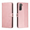 For Samsung Galaxy S21 FE 5G Stitching Style 2-Color Cow Texture Horizontal Flip PU Leather Case with Holder & Card Slot & Lanyard(Rose Gold)