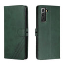 For Samsung Galaxy S21 FE 5G Stitching Style 2-Color Cow Texture Horizontal Flip PU Leather Case with Holder & Card Slot & Lanyard(Green)