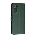 For Samsung Galaxy S21 FE 5G Stitching Style 2-Color Cow Texture Horizontal Flip PU Leather Case with Holder & Card Slot & Lanyard(Green)