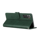 For Samsung Galaxy S21 FE 5G Stitching Style 2-Color Cow Texture Horizontal Flip PU Leather Case with Holder & Card Slot & Lanyard(Green)