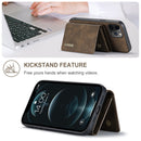 DG.MING M1 Series 3-Fold Multi Card Wallet + Magnetic Back Cover Shockproof Case with Holder Function For iPhone 12 / 12 Pro(Coffee)