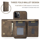 DG.MING M1 Series 3-Fold Multi Card Wallet + Magnetic Back Cover Shockproof Case with Holder Function For iPhone 12 Pro Max(Coffee)