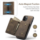 DG.MING M1 Series 3-Fold Multi Card Wallet + Magnetic Back Cover Shockproof Case with Holder Function For iPhone 12 Pro Max(Coffee)