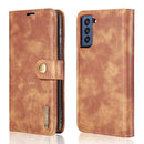 For Samsung Galaxy S21 FE DG.MING Crazy Horse Texture Flip Detachable Magnetic Leather Case with Holder & Card Slots & Wallet(Brown)