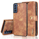 For Samsung Galaxy S21 FE DG.MING Crazy Horse Texture Flip Detachable Magnetic Leather Case with Holder & Card Slots & Wallet(Brown)