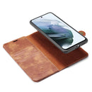For Samsung Galaxy S21 FE DG.MING Crazy Horse Texture Flip Detachable Magnetic Leather Case with Holder & Card Slots & Wallet(Brown)
