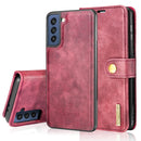 For Samsung Galaxy S21 FE DG.MING Crazy Horse Texture Flip Detachable Magnetic Leather Case with Holder & Card Slots & Wallet(Red)