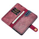 For Samsung Galaxy S21 FE DG.MING Crazy Horse Texture Flip Detachable Magnetic Leather Case with Holder & Card Slots & Wallet(Red)