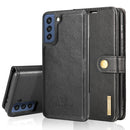 For Samsung Galaxy S21 FE DG.MING Crazy Horse Texture Flip Detachable Magnetic Leather Case with Holder & Card Slots & Wallet(Black)