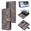 For Samsung Galaxy S21 FE DG.MING Crazy Horse Texture Flip Detachable Magnetic Leather Case with Holder & Card Slots & Wallet(Grey)