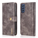 For Samsung Galaxy S21 FE DG.MING Crazy Horse Texture Flip Detachable Magnetic Leather Case with Holder & Card Slots & Wallet(Grey)