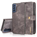 For Samsung Galaxy S21 FE DG.MING Crazy Horse Texture Flip Detachable Magnetic Leather Case with Holder & Card Slots & Wallet(Grey)