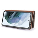 For Samsung Galaxy S21 FE DG.MING Crazy Horse Texture Flip Detachable Magnetic Leather Case with Holder & Card Slots & Wallet(Grey)