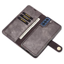 For Samsung Galaxy S21 FE DG.MING Crazy Horse Texture Flip Detachable Magnetic Leather Case with Holder & Card Slots & Wallet(Grey)