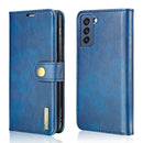 For Samsung Galaxy S21 FE DG.MING Crazy Horse Texture Flip Detachable Magnetic Leather Case with Holder & Card Slots & Wallet(Blue)