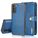 For Samsung Galaxy S21 FE DG.MING Crazy Horse Texture Flip Detachable Magnetic Leather Case with Holder & Card Slots & Wallet(Blue)