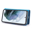 For Samsung Galaxy S21 FE DG.MING Crazy Horse Texture Flip Detachable Magnetic Leather Case with Holder & Card Slots & Wallet(Blue)