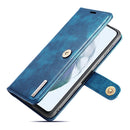 For Samsung Galaxy S21 FE DG.MING Crazy Horse Texture Flip Detachable Magnetic Leather Case with Holder & Card Slots & Wallet(Blue)