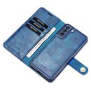 For Samsung Galaxy S21 FE DG.MING Crazy Horse Texture Flip Detachable Magnetic Leather Case with Holder & Card Slots & Wallet(Blue)
