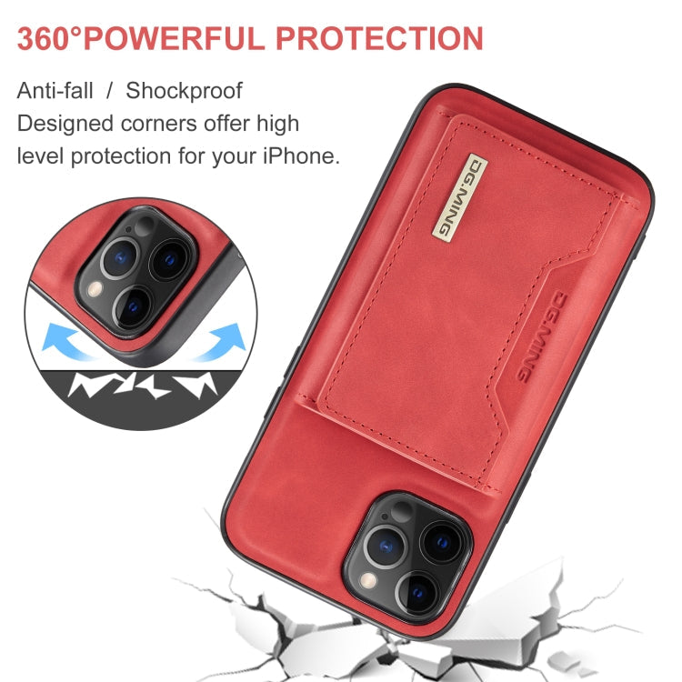 DG.MING M2 Series 3-Fold Multi Card Bag + Magnetic Back Cover Shockproof Case with Wallet & Holder Function For iPhone 12 / 12 Pro(Red)