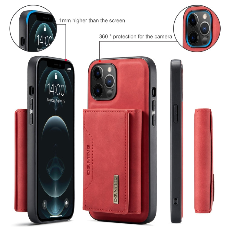 DG.MING M2 Series 3-Fold Multi Card Bag + Magnetic Back Cover Shockproof Case with Wallet & Holder Function For iPhone 12 / 12 Pro(Red)