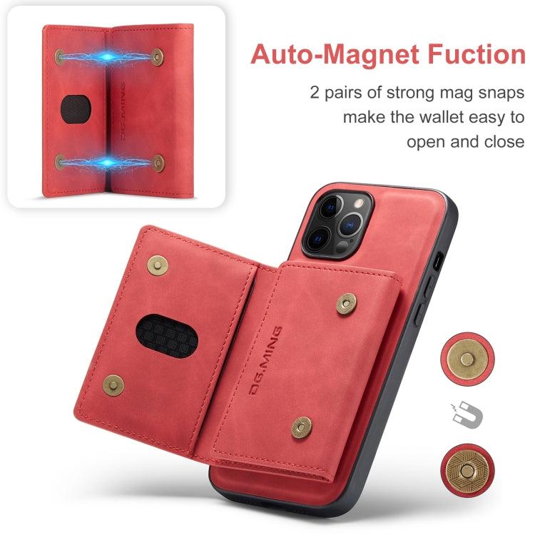 DG.MING M2 Series 3-Fold Multi Card Bag + Magnetic Back Cover Shockproof Case with Wallet & Holder Function For iPhone 12 / 12 Pro(Red)