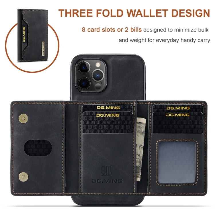 DG.MING M2 Series 3-Fold Multi Card Bag + Magnetic Back Cover Shockproof Case with Wallet & Holder Function For iPhone 12 Pro Max(Black)