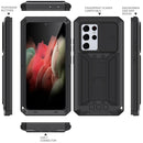 For Samsung Galaxy S21 Ultra 5G R-JUST Sliding Lens Cover Shockproof Dustproof Waterproof Metal + Silicone Case with Invisible Holder(Black)