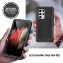 For Samsung Galaxy S21 Ultra 5G R-JUST Sliding Lens Cover Shockproof Dustproof Waterproof Metal + Silicone Case with Invisible Holder(Black)