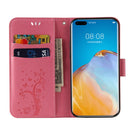 For Huawei P40 Pro Embossed Lucky Tree Horizontal Flip Leather Case with Holder & Card Slot & Wallet & Lanyard(Pink)