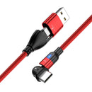 PD 60W Type-C / USB-C to Type-C / USB-C + USB 180 Degree Bending Charging Data Cable, Length:2m(Red)