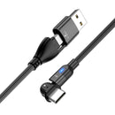 PD 60W Type-C / USB-C to Type-C / USB-C + USB 180 Degree Bending Charging Data Cable, Length:2m(Black)