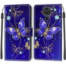 For Xiaomi Redmi Note 9/Redmi 10X 4G Voltage Coloured Drawing Magnetic Clasp Horizontal Flip PU Leather Case with Holder & Card Slots(C11 Blue Golden Chain Butterflies)