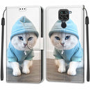 For Xiaomi Redmi Note 9/Redmi 10X 4G Voltage Coloured Drawing Magnetic Clasp Horizontal Flip PU Leather Case with Holder & Card Slots(C15 Blue Sweater White Cat)