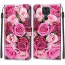 For Xiaomi Redmi Note 9/Redmi 10X 4G Voltage Coloured Drawing Magnetic Clasp Horizontal Flip PU Leather Case with Holder & Card Slots(C17 Green Leaf Pink Rose)