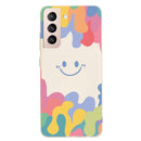 For Samsung Galaxy S21 FE 5G Painted Smiley Face Pattern Liquid Silicone Shockproof Case(White)