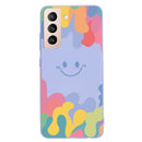 For Samsung Galaxy S21 FE 5G Painted Smiley Face Pattern Liquid Silicone Shockproof Case(Purple)