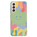 For Samsung Galaxy S21 FE 5G Painted Smiley Face Pattern Liquid Silicone Shockproof Case(Green)