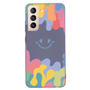 For Samsung Galaxy S21 FE 5G Painted Smiley Face Pattern Liquid Silicone Shockproof Case(Dark Grey)