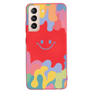 For Samsung Galaxy S21 FE 5G Painted Smiley Face Pattern Liquid Silicone Shockproof Case(Red)