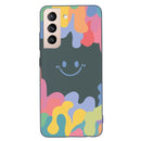 For Samsung Galaxy S21 FE 5G Painted Smiley Face Pattern Liquid Silicone Shockproof Case(Dark Green)