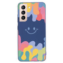 For Samsung Galaxy S21 FE 5G Painted Smiley Face Pattern Liquid Silicone Shockproof Case(Dark Blue)