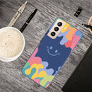 For Samsung Galaxy S21 FE 5G Painted Smiley Face Pattern Liquid Silicone Shockproof Case(Dark Blue)