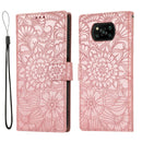 For Xiaomi POCO X3 NFC / X3 Pro / X3 Skin Feel Embossed Sunflower Horizontal Flip Leather Case with Holder & Card Slots & Wallet & Lanyard(Rose Gold)
