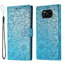 For Xiaomi POCO X3 NFC / X3 Pro / X3 Skin Feel Embossed Sunflower Horizontal Flip Leather Case with Holder & Card Slots & Wallet & Lanyard(Blue)