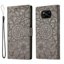 For Xiaomi POCO X3 NFC / X3 Pro / X3 Skin Feel Embossed Sunflower Horizontal Flip Leather Case with Holder & Card Slots & Wallet & Lanyard(Grey)